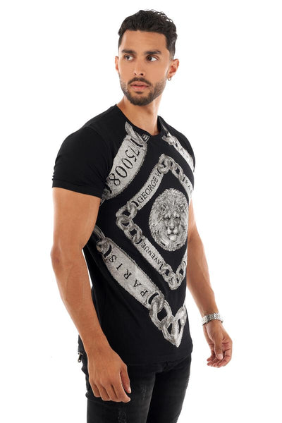 MEN GEORGE V BLACK WITH SILVER LION FACE GLITTERY TSHIRT