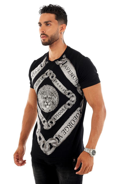 MEN GEORGE V BLACK WITH SILVER LION FACE GLITTERY TSHIRT