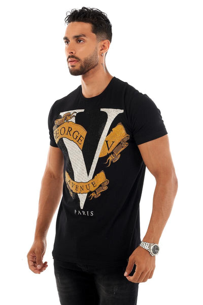 MEN GEORGE V BLACK/ GOLD V BANNER GLITTERY TSHIRT