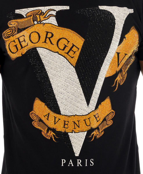 MEN GEORGE V BLACK/ GOLD V BANNER GLITTERY TSHIRT