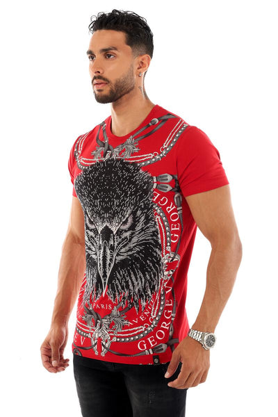 MEN GEORGE V RED OWL FACE GLITTERY TSHIRT