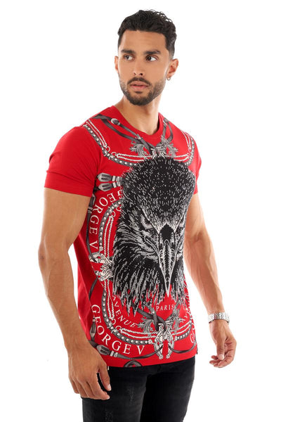 MEN GEORGE V RED OWL FACE GLITTERY TSHIRT