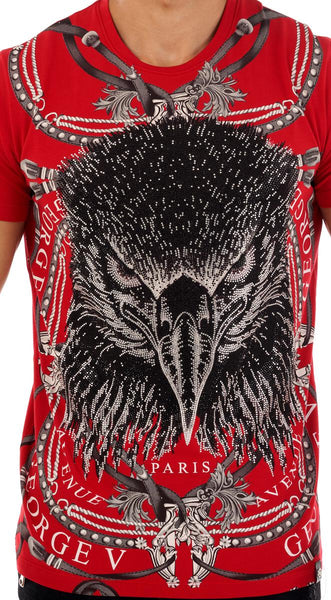 MEN GEORGE V RED OWL FACE GLITTERY TSHIRT