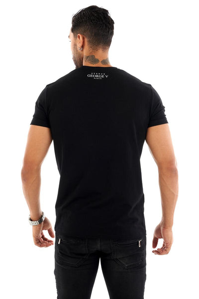 MEN BLACK GEORGE V SILVER EAGLE GLITTERY TSHIRT