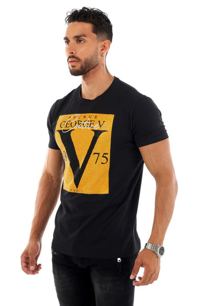 MEN GEORGE V BLACK/ GOLD V BOX GLITTERY TSHIRT