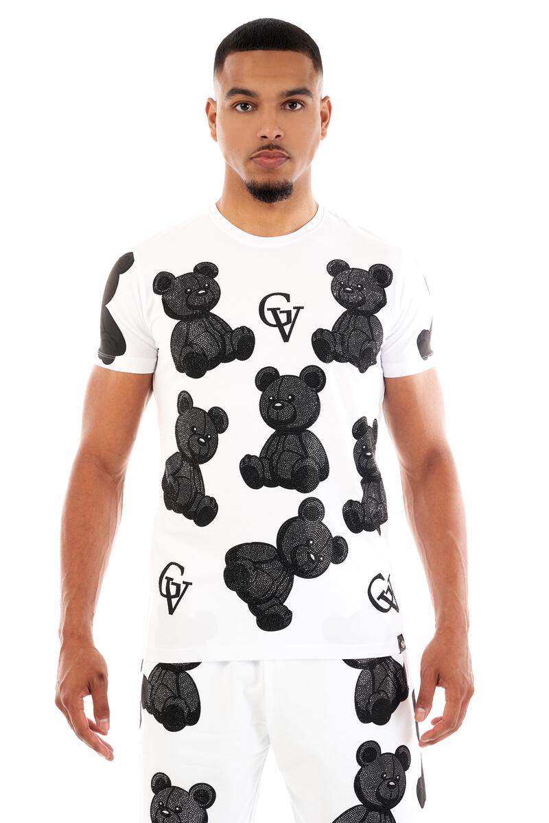 MEN GEORGE V WHITE/ BLACK TEDDY BEAR GLITTERY TSHIRT