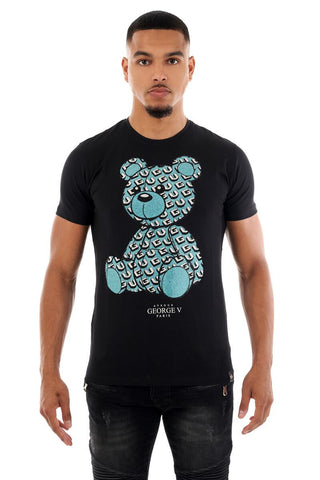 MEN GEORGE V BLACK WITH LIGHT BLUE TEDDY BEAR GLITTERY TSHIRT