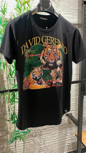 MENS BLACK DAVID TIGER GLITTER RHINSTONE TEE