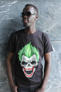 MENS BLACK JOKER GLITTER RHINSTONE TEE