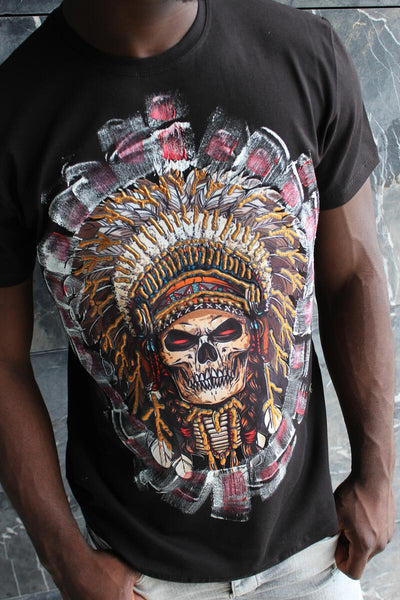 MENS BLACK PUFFY 3D INDIAN HEAD TEE