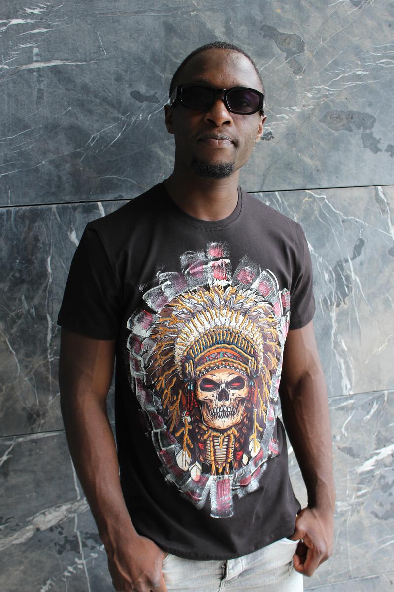 MENS BLACK PUFFY 3D INDIAN HEAD TEE