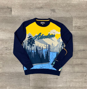 MENS BLUE "ADVENTURE" CREWNECK WITH 3D POCKET