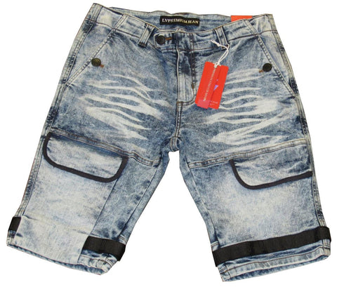 MEN LT BLUE/ BLACK LAVISH DENIM SHORTS