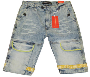 MEN LT BLUE/ YELLOW LAVISH DENIM SHORTS