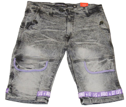 MEN BLACK/ LAVENDER LAVISH DENIM SHORTS