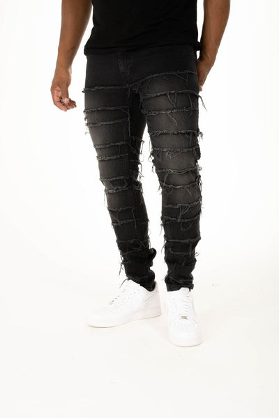 MEN BLACK PREMIUM STRETCH DENIM with MULTI CUT/SEW