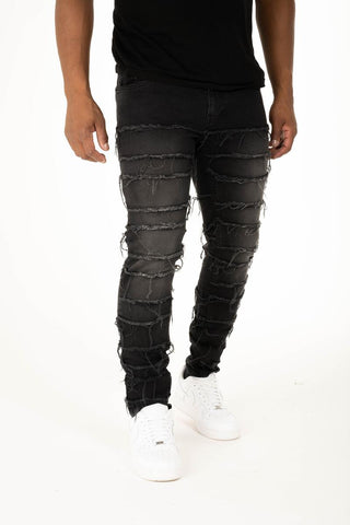 MEN BLACK PREMIUM STRETCH DENIM with MULTI CUT/SEW