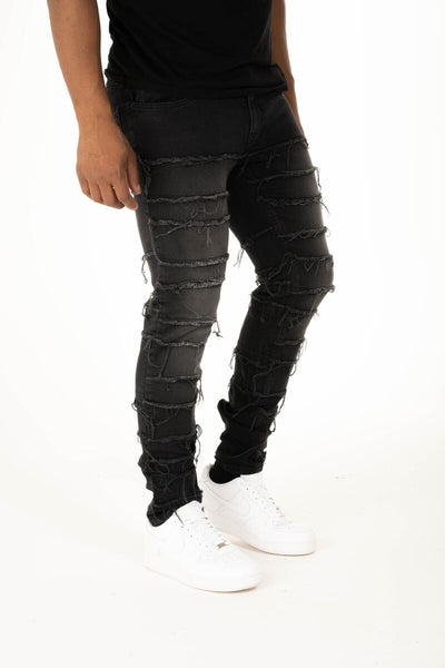 MEN BLACK PREMIUM STRETCH DENIM with MULTI CUT/SEW