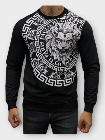 MEN BLACK MAJESTIC LION GLITTERY CREW