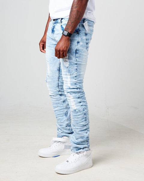 MEN PLUS SIZE ICE BLUE WILD TIGER DENIM