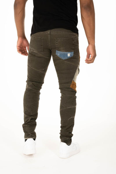 MEN OLIVE PREMIUM SUEDE PATCH PANTS