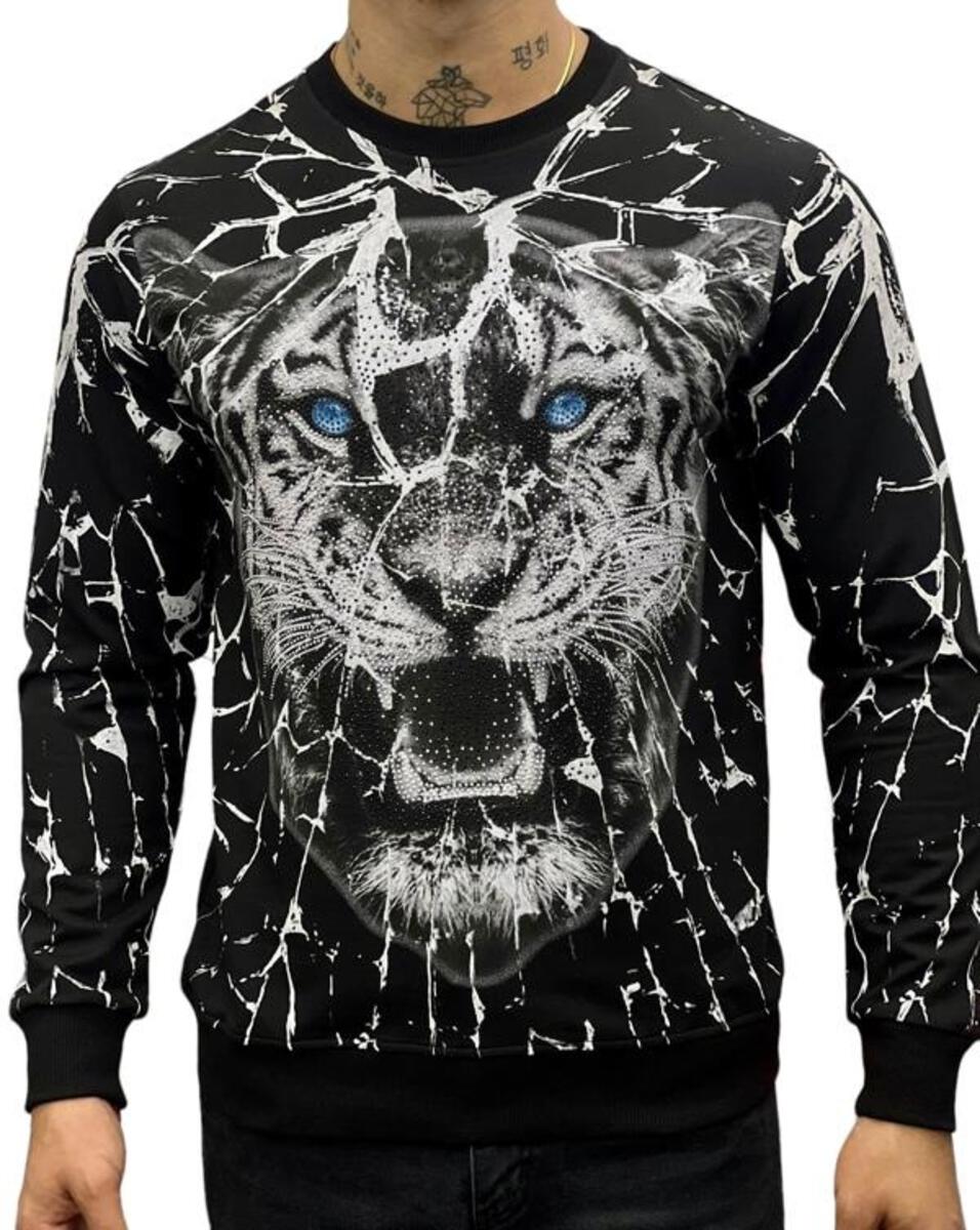 MEN BLACK ELECTRIC LEOPARD CREW