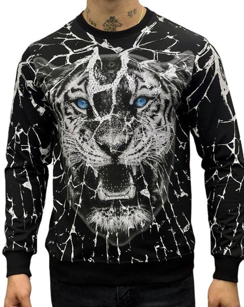 MEN BLACK ELECTRIC LEOPARD CREW