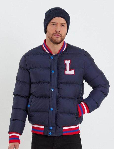 MEN BLUE RED & WHITE COLLEGE PUFFER STYLE JACKET