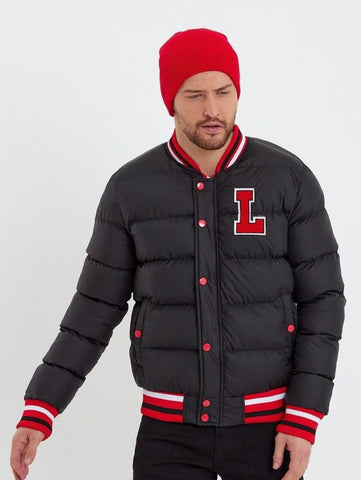 MEN BLACK & RED COLLEGE PUFFER STYLE JACKET