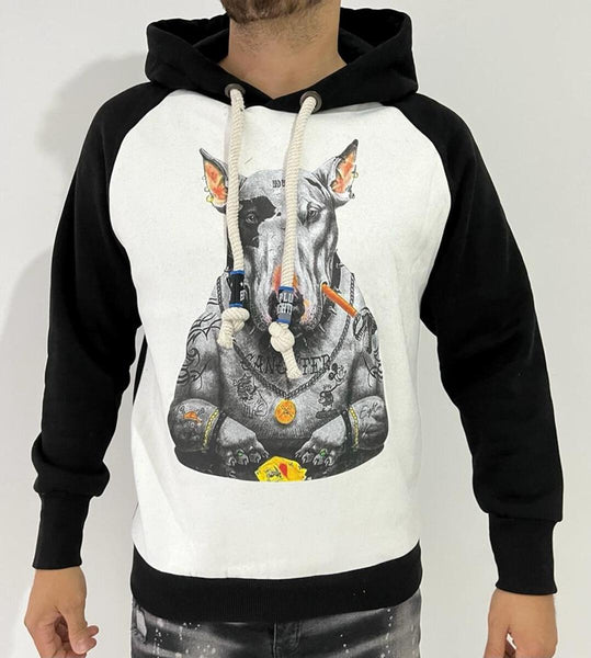 MEN BLACK & WHITE GANGSTER BULLTERRY HOODIE