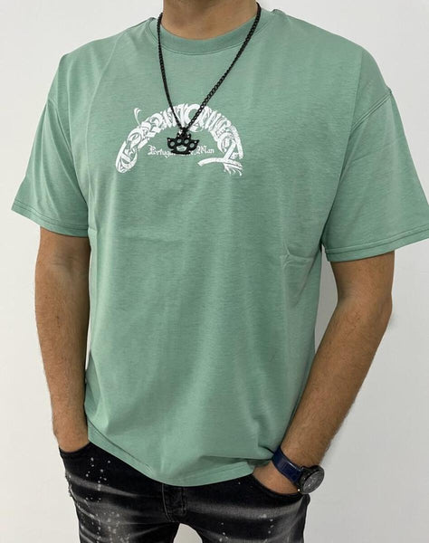 MEN GREEN BRASS KNUCKELS SKULL TSHIRT