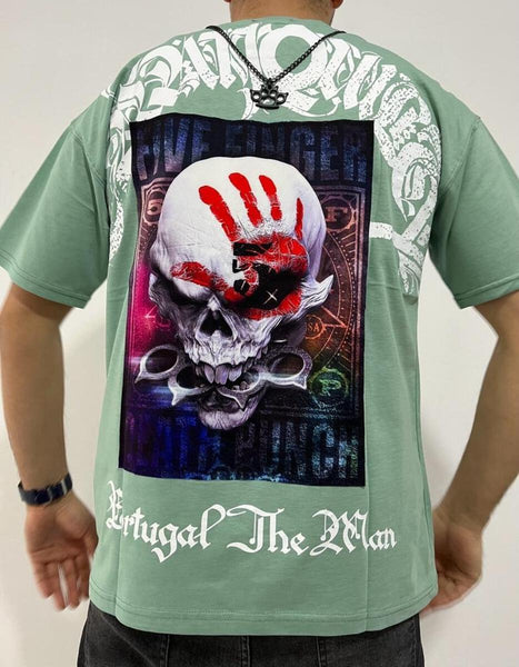 MEN GREEN BRASS KNUCKELS SKULL TSHIRT