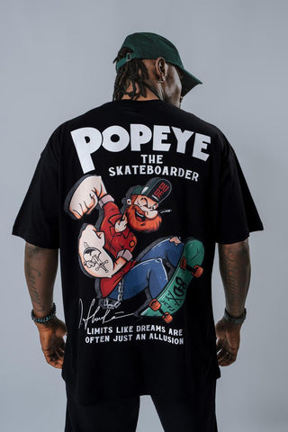 MEN BLACK POPEY THE SKATEBOADER TSHIRT