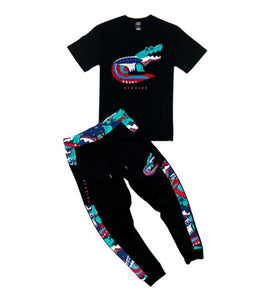 MEN BLACK MULTI COLOR Gator T-shirt Jogger Set