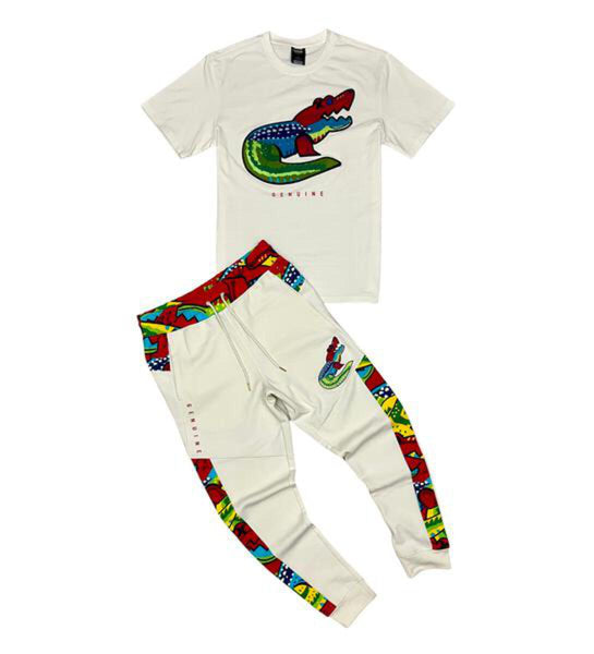 MEN WHITE MULTI COLOR Gator T-shirt Jogger Set