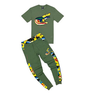 MEN GREEN MULTI COLOR Gator T-shirt Jogger Set