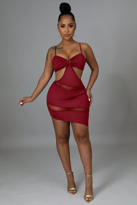 Wine Red Sexy mesh stitching perspective sling irregular dress