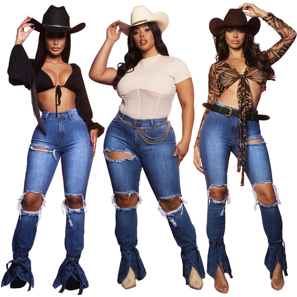 Leg strap Fashion jeans