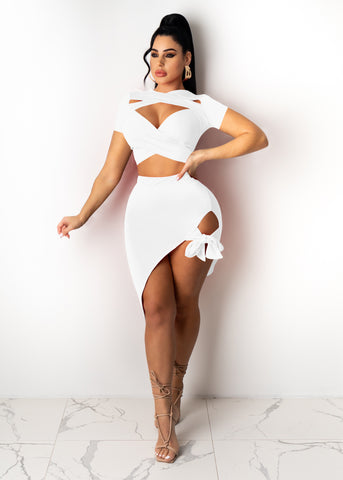 White Two piece sexy solid bandage