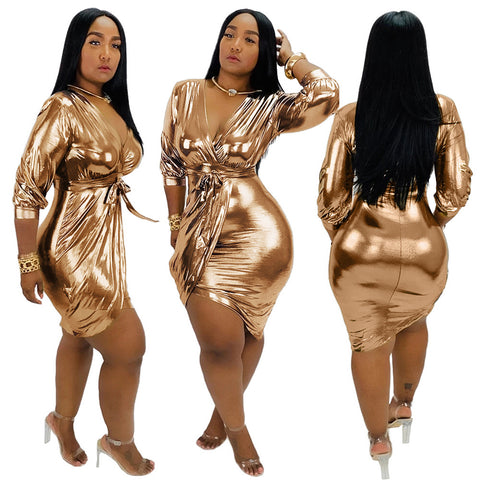 Gold-stamped high-stretch dress