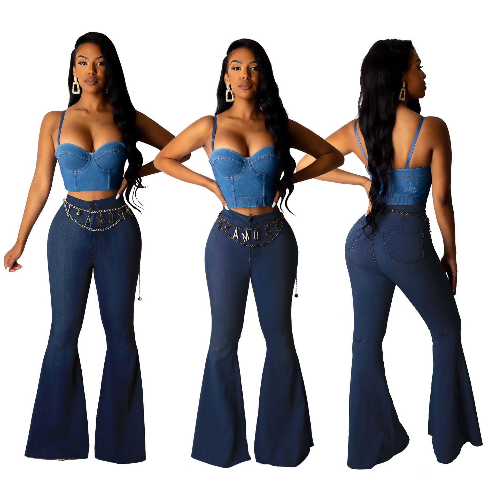 High Waist Stretch Jeans bell bottoms (excluding jackets)