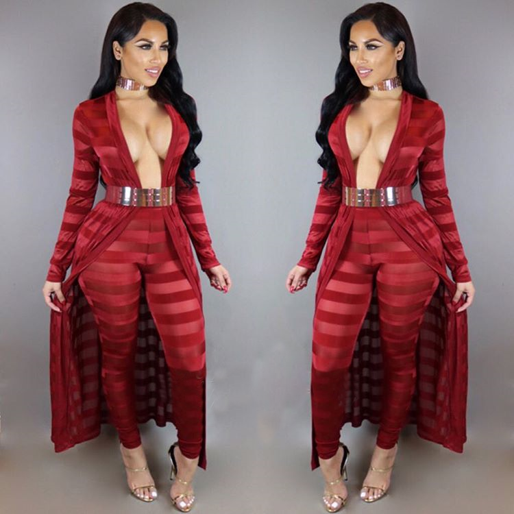 Sexy two piece pant set with Long coat belt not included