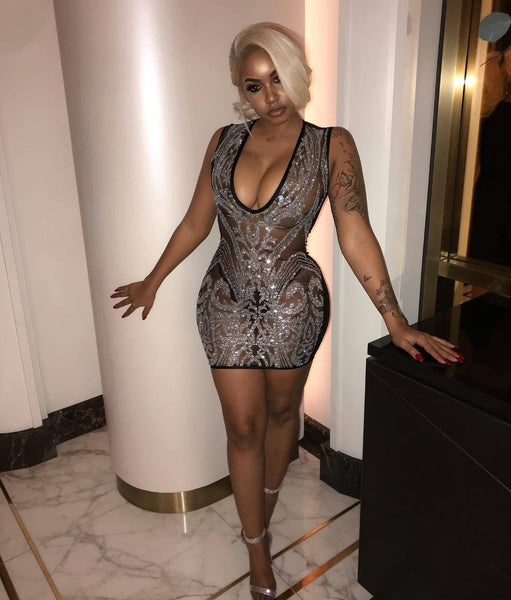 Black and Silver See through Sexy Club wear Dress