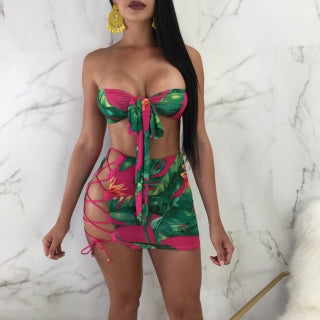 sexy Hawaiian print skirt set