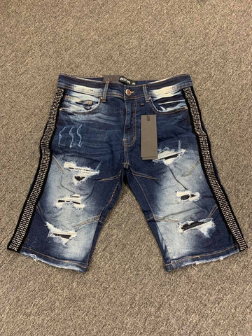 ARKE BLUE DENIM MEN SHORTS WITH SIDE SILVER BLING