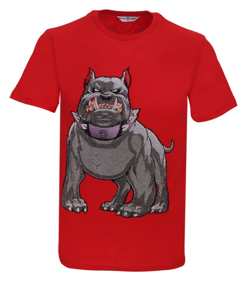 Men RED Big Dog Glitter T-shirt