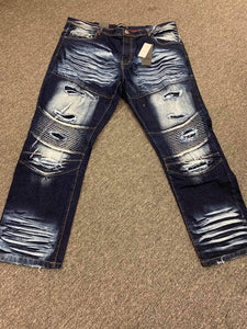 Plus Size Men Super 2 Blue Ripped Biker Jeans