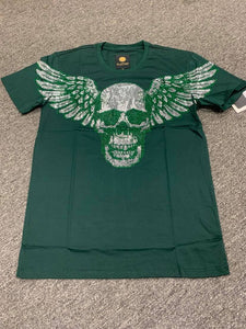 Men Green Skull wing stones Tshirt