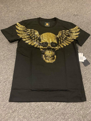 Men Black Gold Skull wing stones Tshirt