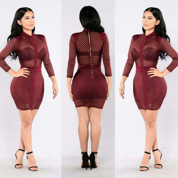 Classy and sexy burgundy sheer dress